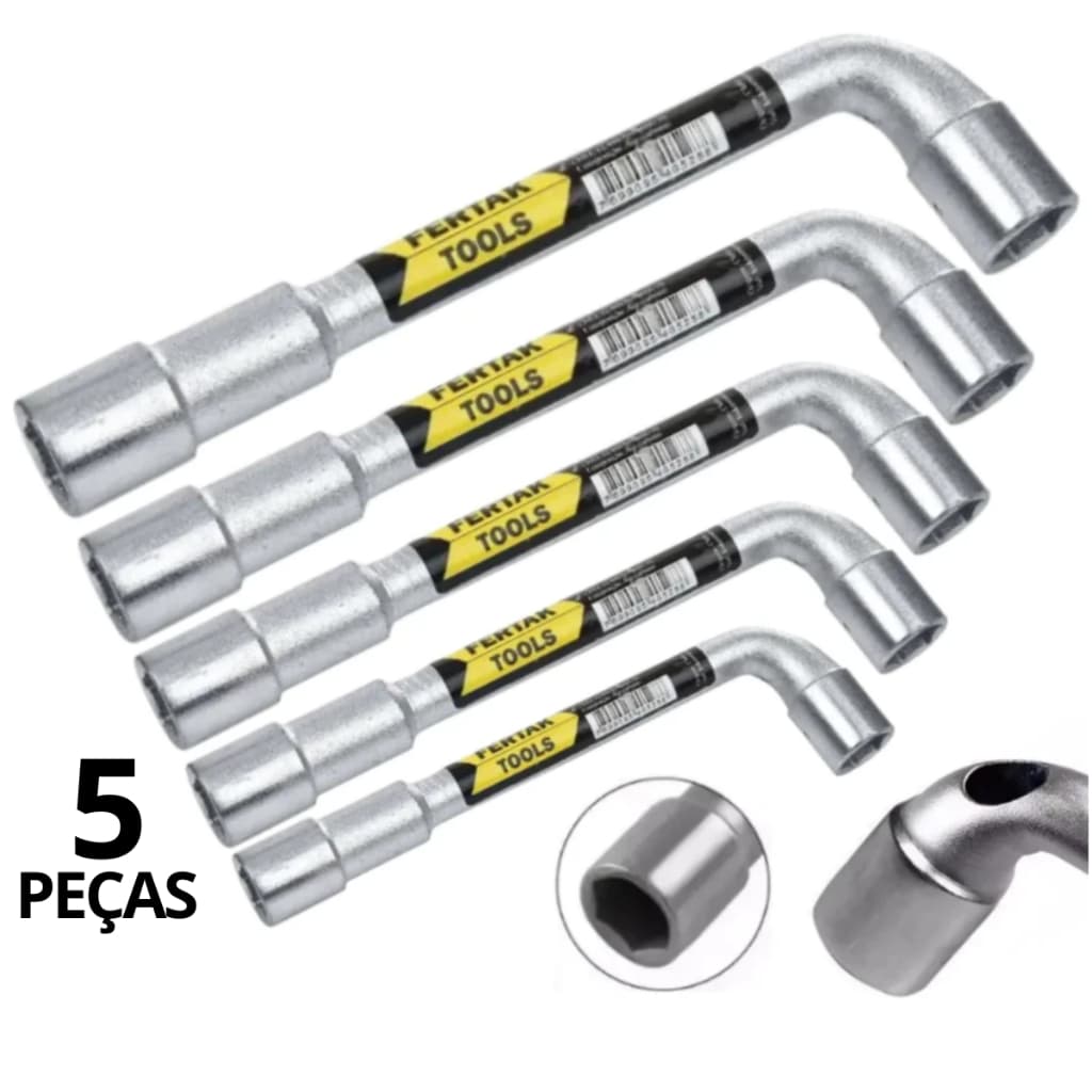 Jogo Chave L Biela C/ Furo Vazada 05 Pçs 8-9-10-11-12mm - Kit Chaves Biela l Curta Profissional