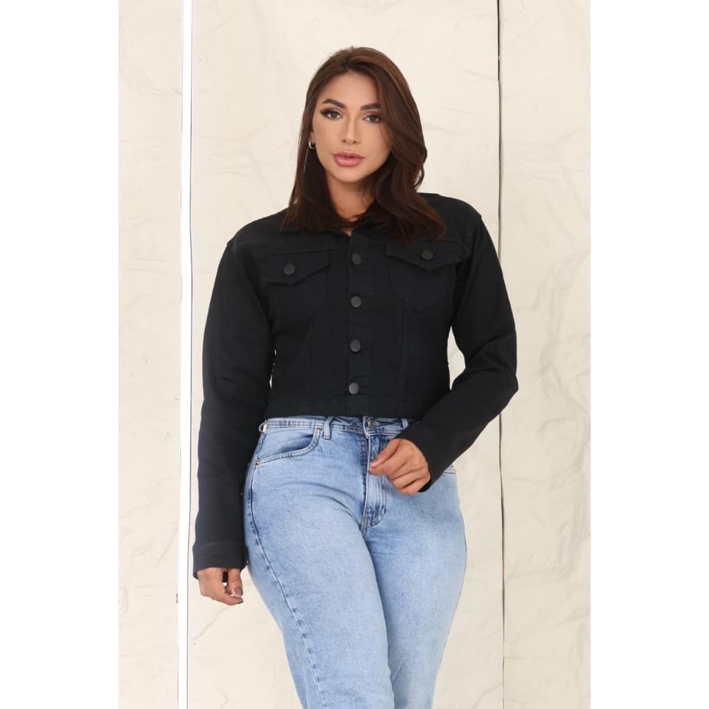 Jaqueta Jeans Feminina Lycra Premium Elegante Botões Bolso