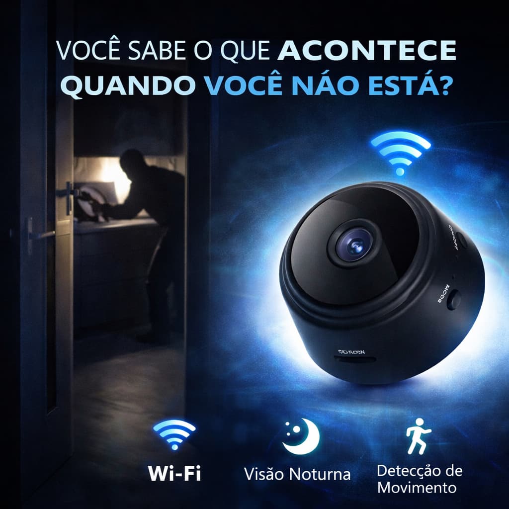 Mini Câmera WiFi Full HD Visão Noturna Detecção Movimento Áudio Segurança Residencial