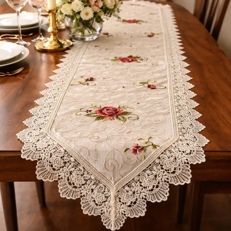 Caminho Trilho De Mesa Renda Guipir Bordado 1,50 x 40 Cm Luxo Mesa Posta Natal
