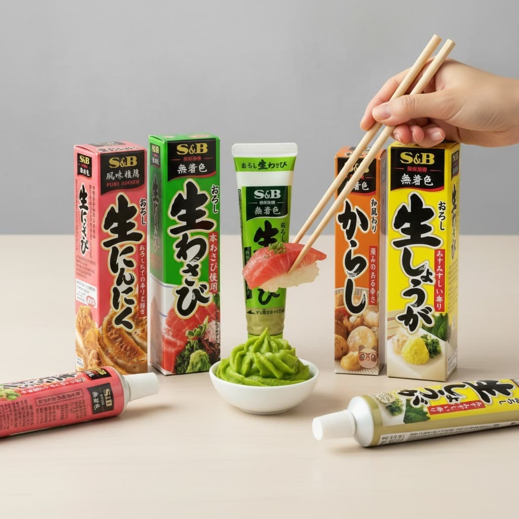 Raiz Forte Pasta Asiática Gengibre Wasabi Mostarda e Alho Ralado S&B 43g Importado Japão Oriental