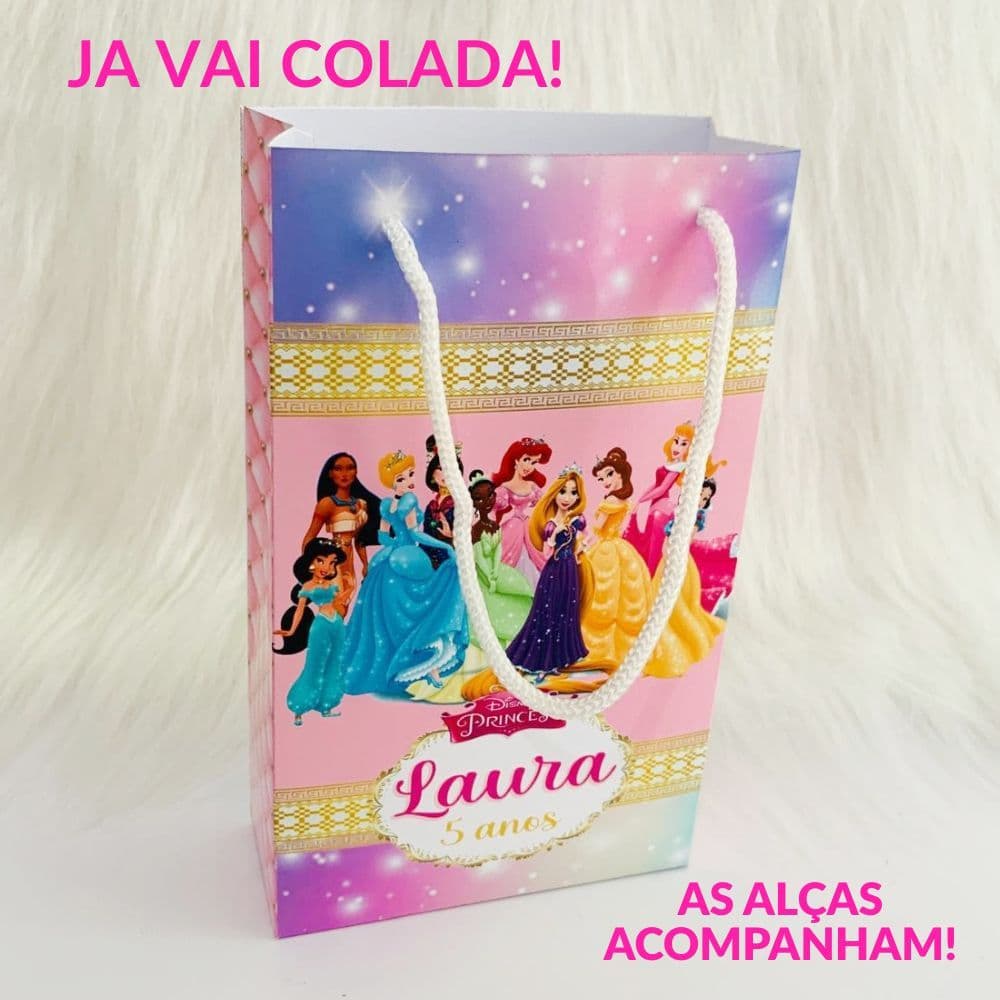 Sacolinha Surpresa Princesas Personalizada com nome e idade Lembrancinha Aniversário Infantil Tema Princesas Disney