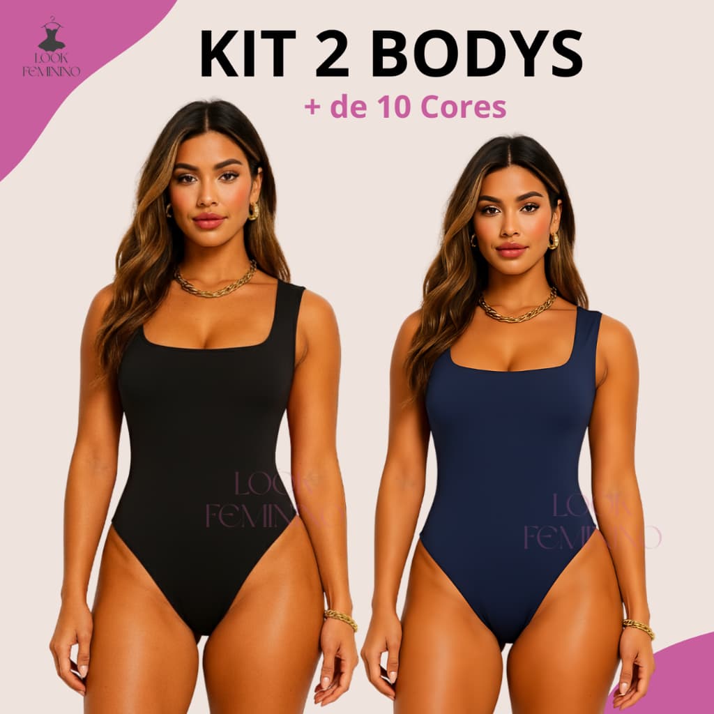 Kit 2 Body Quadrado feminino Collant Suplex Premium Forro Duplo Alças Grossas Casual Elegante