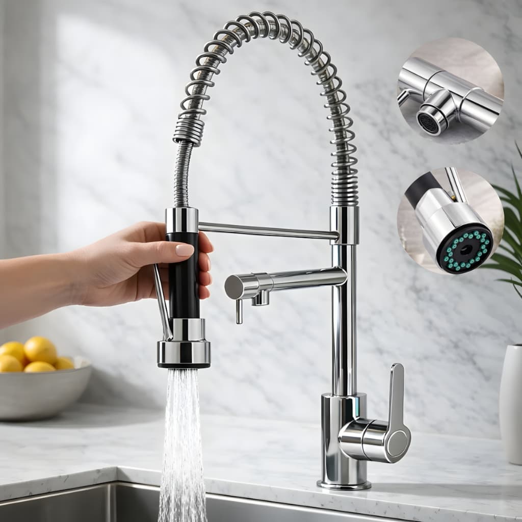 Torneira Luxo Cozinha Gourmet Monocomando Acabamento Brilhante De Mesa Quente e Frio Cor INOX ESCOVADO