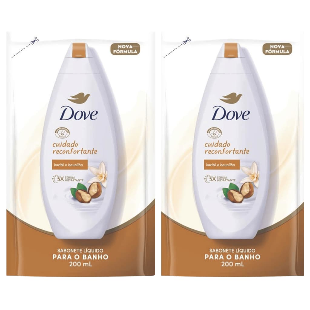 Kit 2 Refil Sabonete Liquido Dove Cuidado Reconfortante Karité e Baunilha 200ml cada