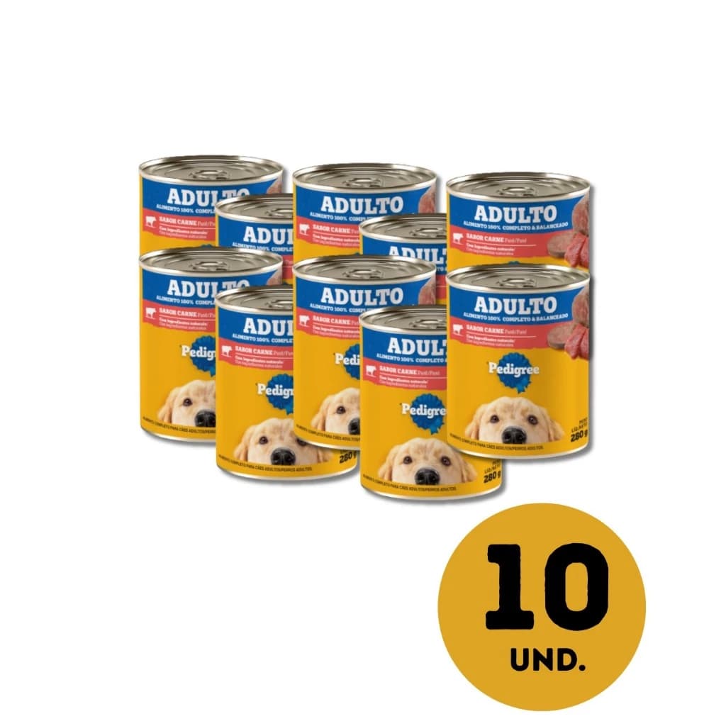 Ração Úmida Pedigree Carne Sachê 280g Kit 10 Unidades Alimento Completo para Cães Adultos Sabor Carne
