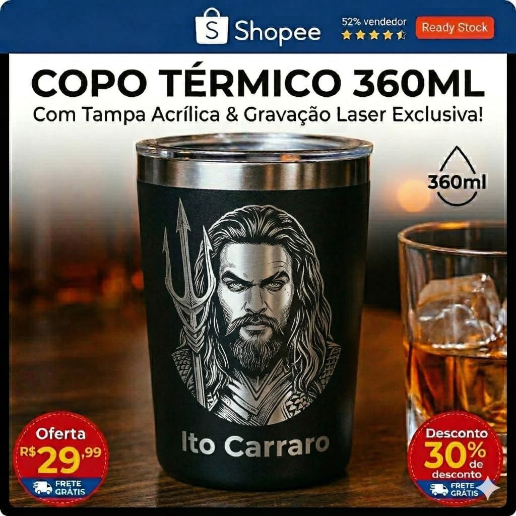 Copo Térmico Inox 360ml Cônico ou Cuia Casca de Ovo – Personalizado a Laser
