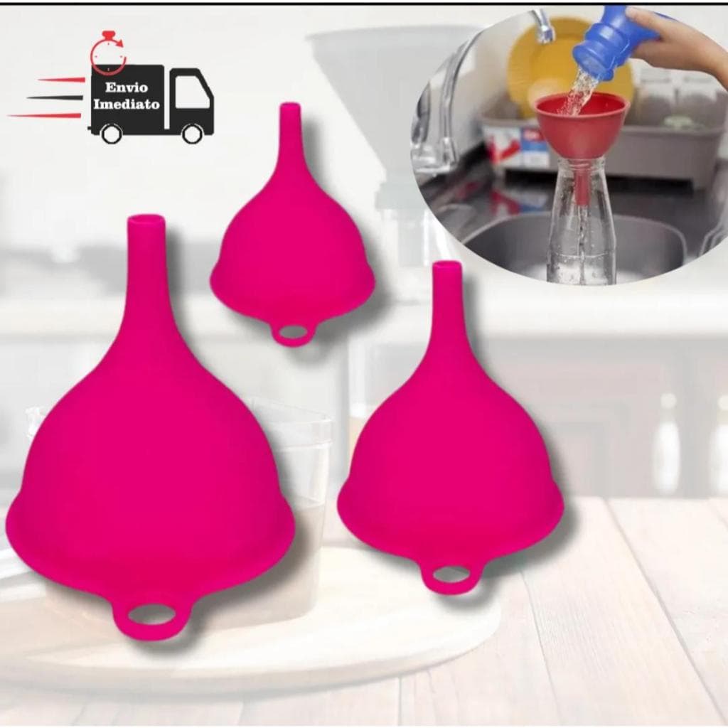 Funil De Silicone Kit Com 3 Peças Dobráveis Resistente Temperatura