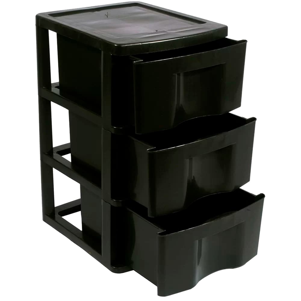 Gaveteiro Plástico Multiuso 3 Gavetas Grande - Preto