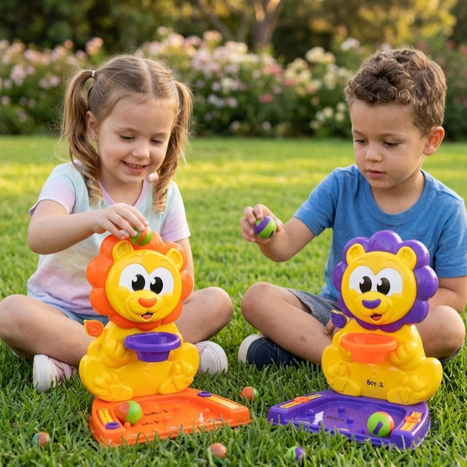 Cesta de Basquete de Leão com Bolinha e Marcador de Pontos- Brinquedo Infantil Educativo Didático