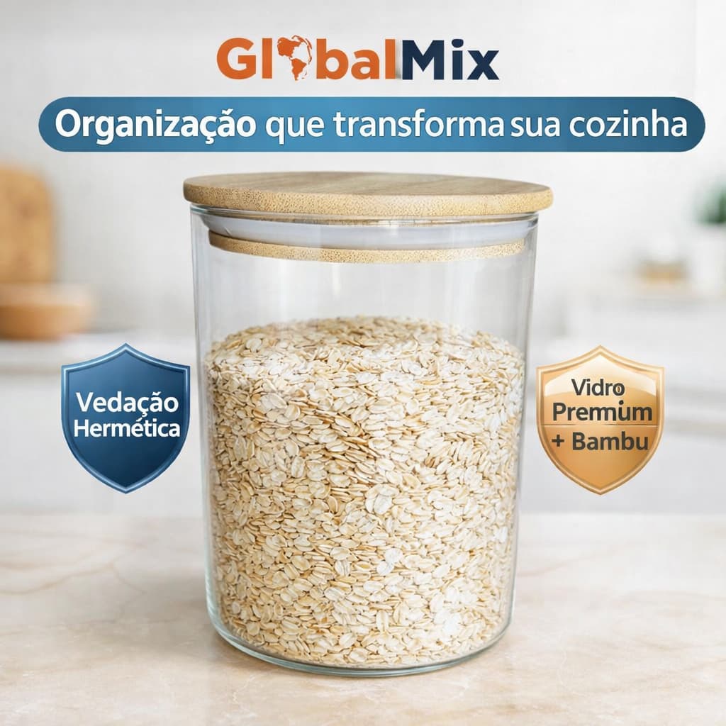 Pote Vidro Hermetico Tampa Bambu Multiuso Conservacao Organizacao 800ml