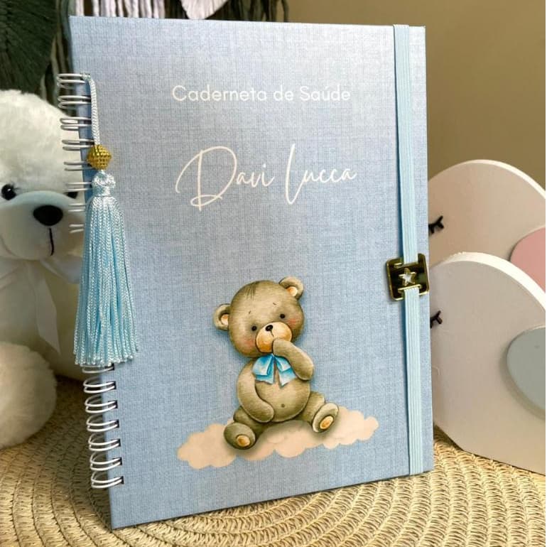 CADERNETA DE SAUDE VACINA PERSONALIZADA LUXO MENINO URSINHO NA NUVEM