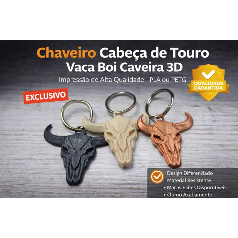 Chaveiro Cabeça de Touro Boi Vaca Caveira 3D