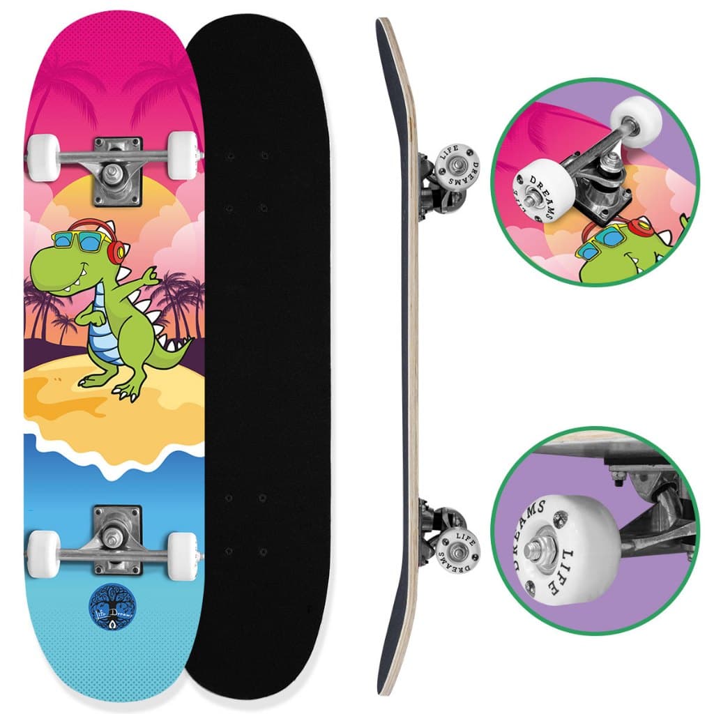 Skate Infantil Criança Iniciante Montado 70KG Street Dinossauro Life Dreams