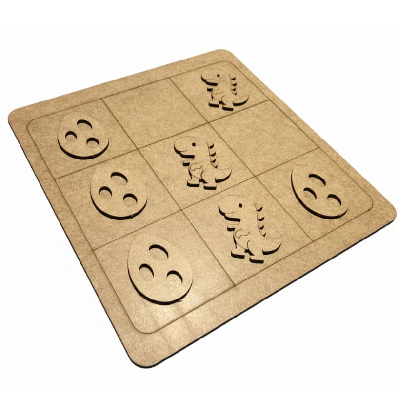 Kit Jogo da Velha Dinossauro MDF Tabuleiro Brinquedo Lembrancinha Baby Dino Presente Infantil Educativo Montessori