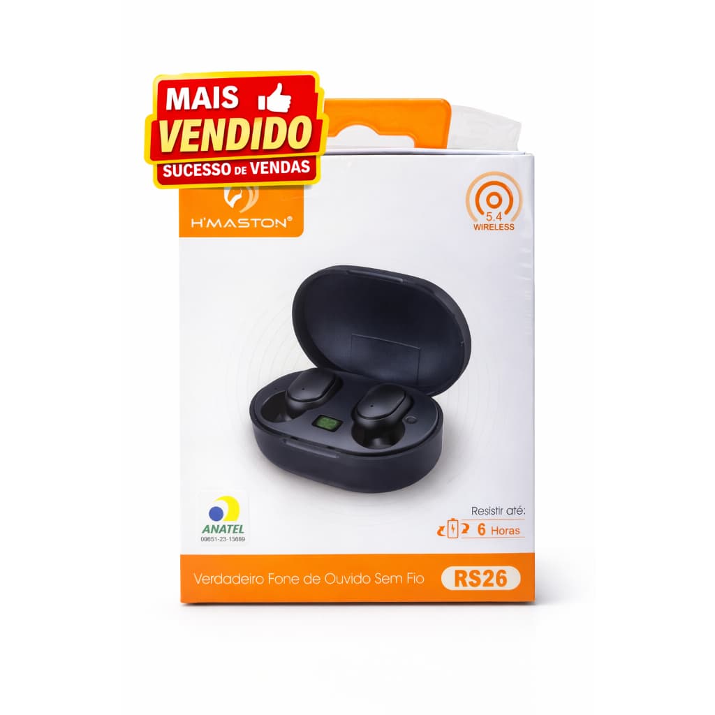 Fone Bluetooth 5.4 Sem Fio H'Maston RS26 TWS + Case Carregador Alta Qualidade