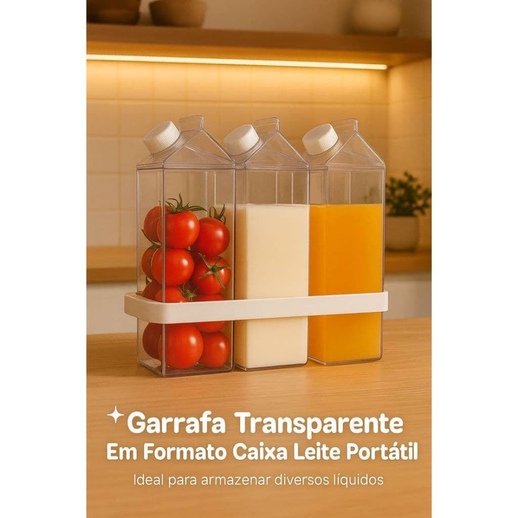 Garrafa de 1 litro Acrílico quadrada transparente tipo caixa de leite suco água