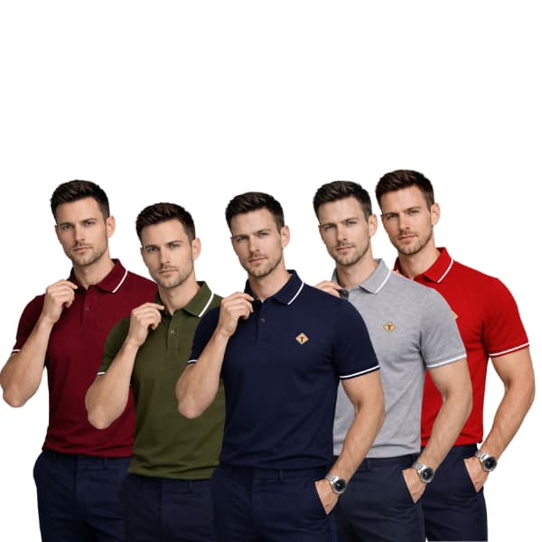 Kit 5 Camisa Gola Polo Adulto 100% Algodão.  Cores Variadas.