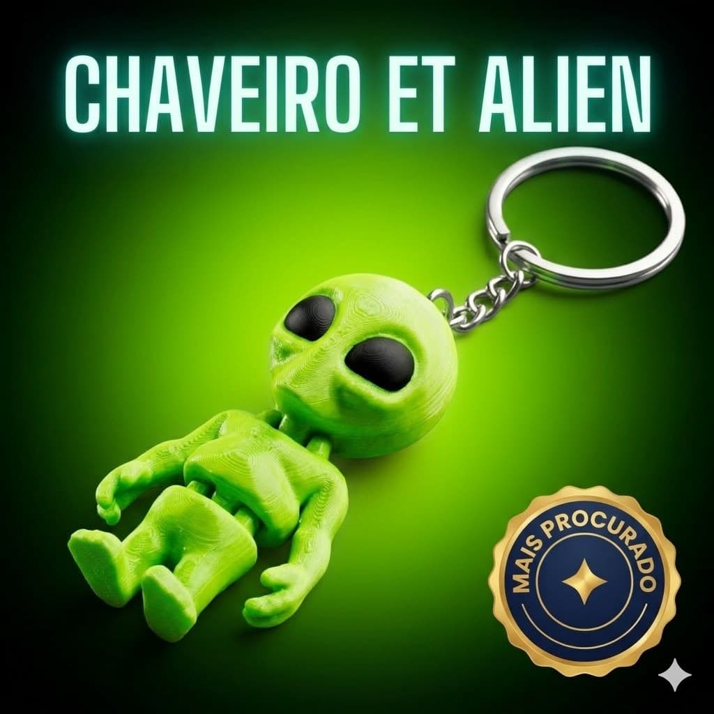 Kit Chaveiros Alien ET Verde Neon Articulado Acessório Mochila Chaves