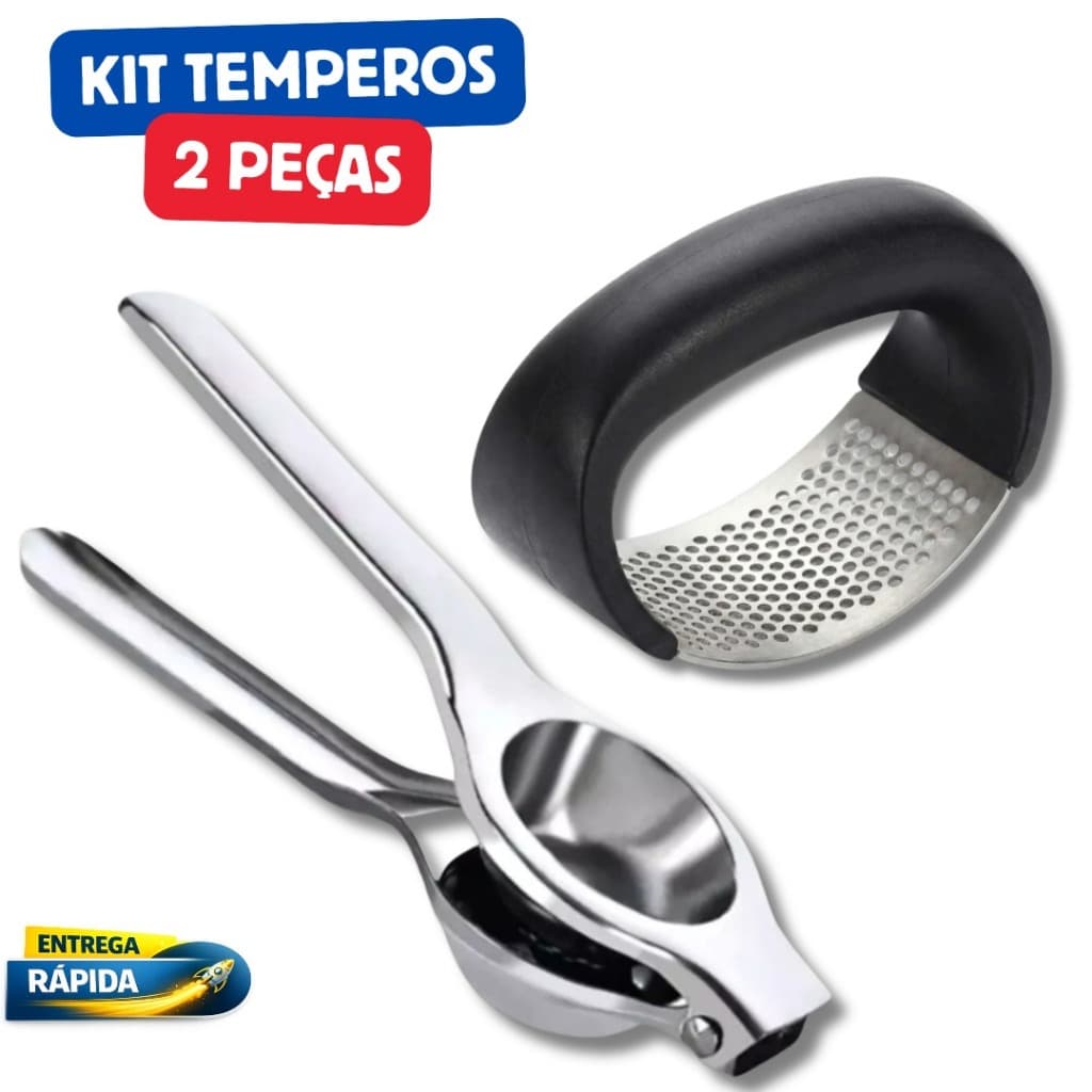 Kit Cozinha Tempero Espremedor de Limão + Amassador de Alho Inox Manual