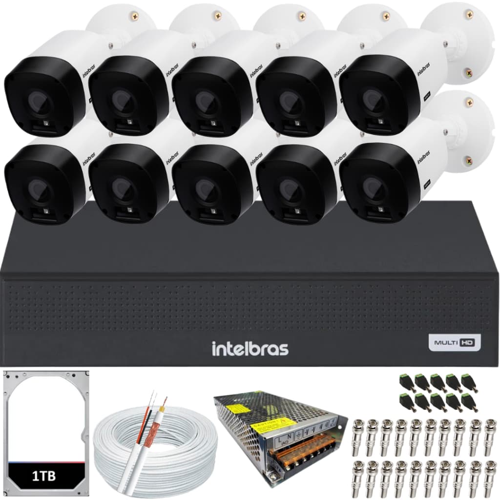 Kit Cftv 10 Câmeras Intelbras 1120b Dvr 16 Canais 1116 1tera