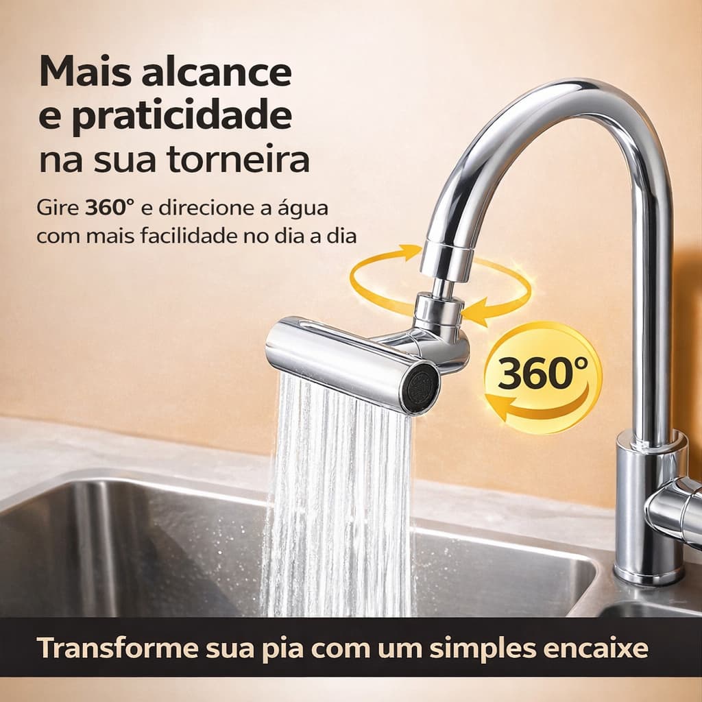 Extensor Giratório para Torneira 360° com 4 Tipos de Jato Cozinha Banheiro