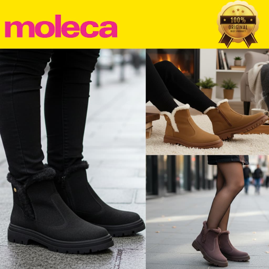Bota Feminina Moleca Alaska Camurça Com Pelo Cano Curto Solado Tratorado Conforto Bico Redondo Zíper 5344308 Original