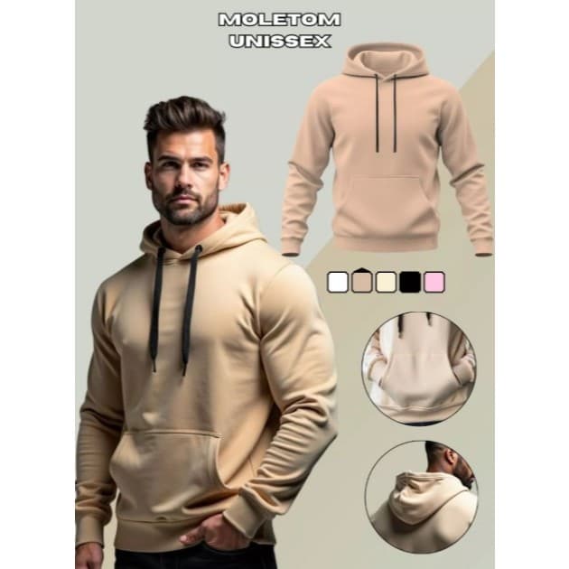 Moletom Masculino Feminino Básico Canguru Capuz Bolso Blusa de frio Casaco Inverno Unissex Várias Cores Preto