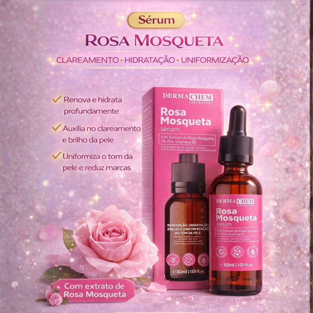 SÉRUM ROSA MOSQUETA CLAREAMENTO HIDRATAÇÃO E UNIFOTMIZAÇÃO DA PELE
