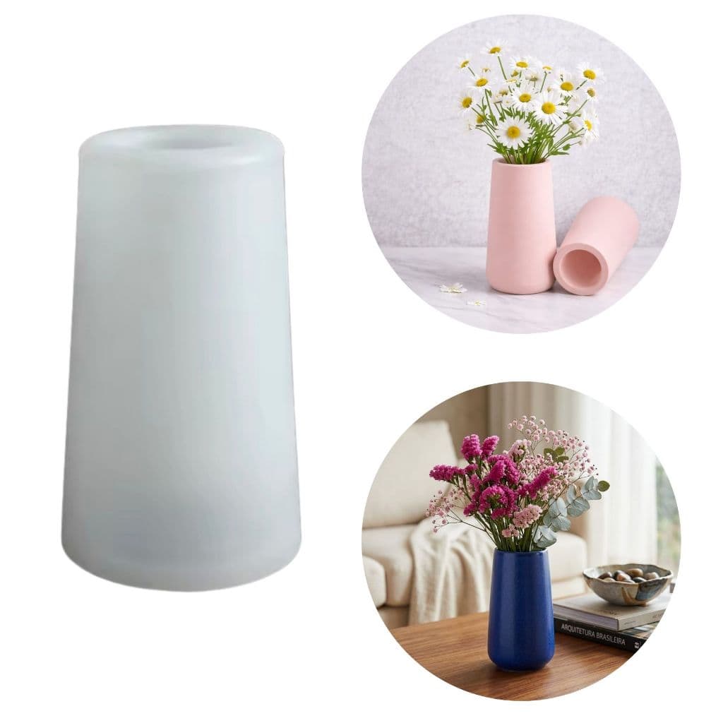 Molde de Silicone para Vaso Grande Liso /Listrado Ideal para Gesso, Concreto e Resina Decorativas.