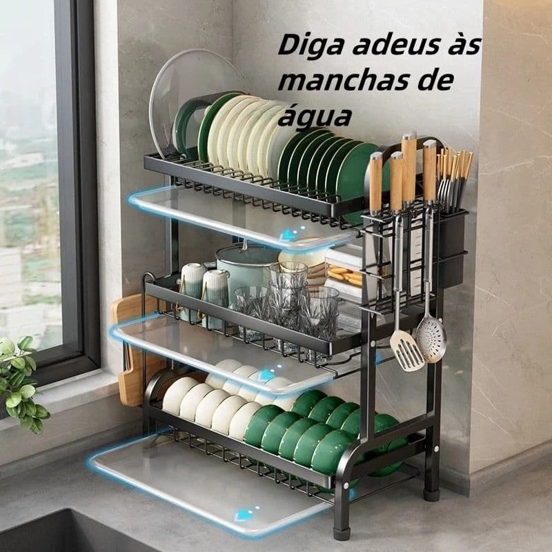 Rack de Secagem de Louças Preto - Organização e Praticidade com Porta Talheres