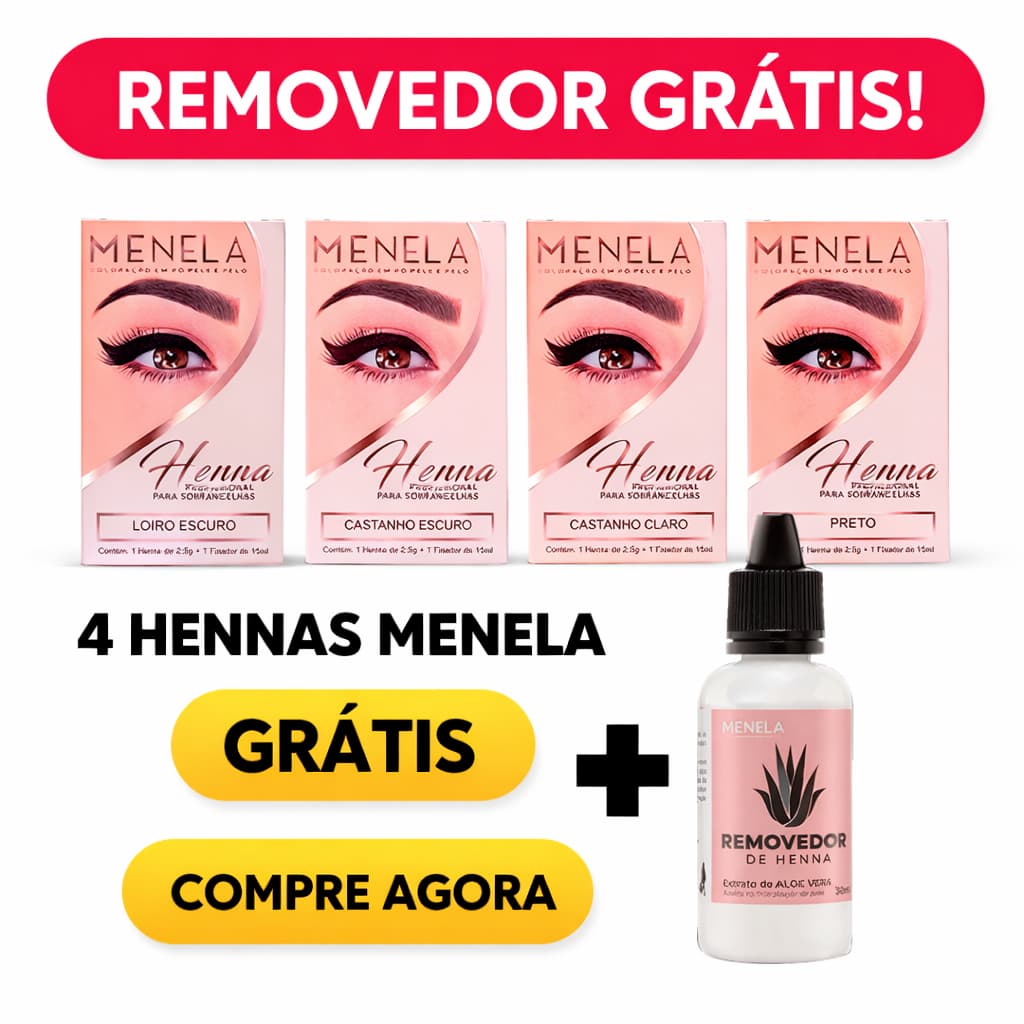 Kit Henna Sobrancelha Menela Profissional 4 Cores + Removedor Grátis Alta Fixação