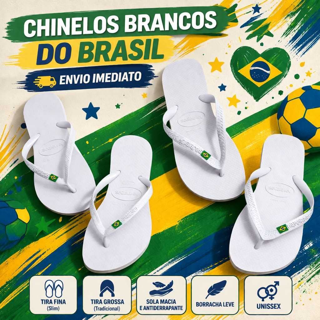 Chinelo do Brasil Branco Clássico Tradicional Slim Antiderrapante Unissex | Masculino | Feminino | Copa