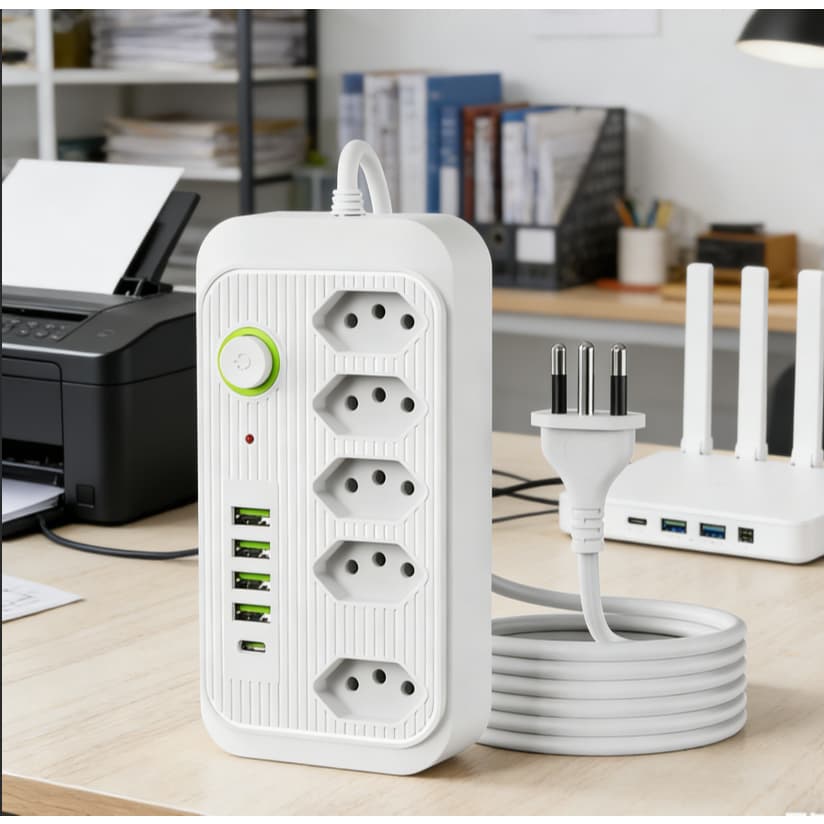 Plug Regua de tomadas soquete inteligente Extensão Filtro De Linha Segurança 5 Tomadas 4 Usb E Usb C