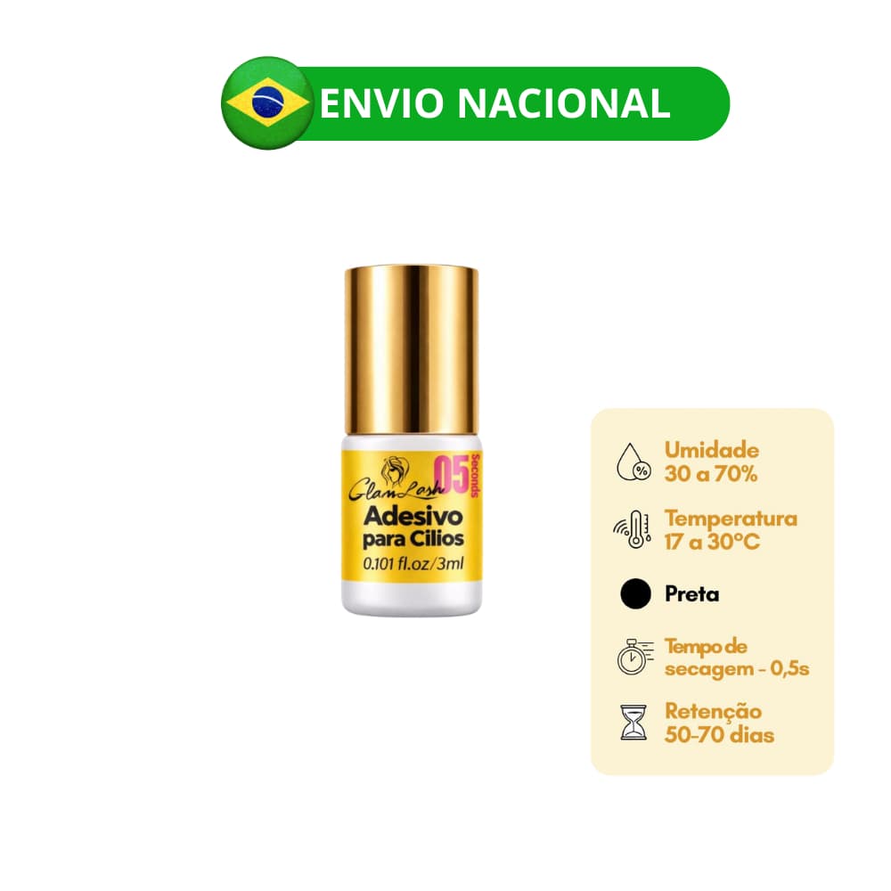Glamlash Cola Para Extensão de Cílios 0,5 Segundo com 3ml - Envio Nacional