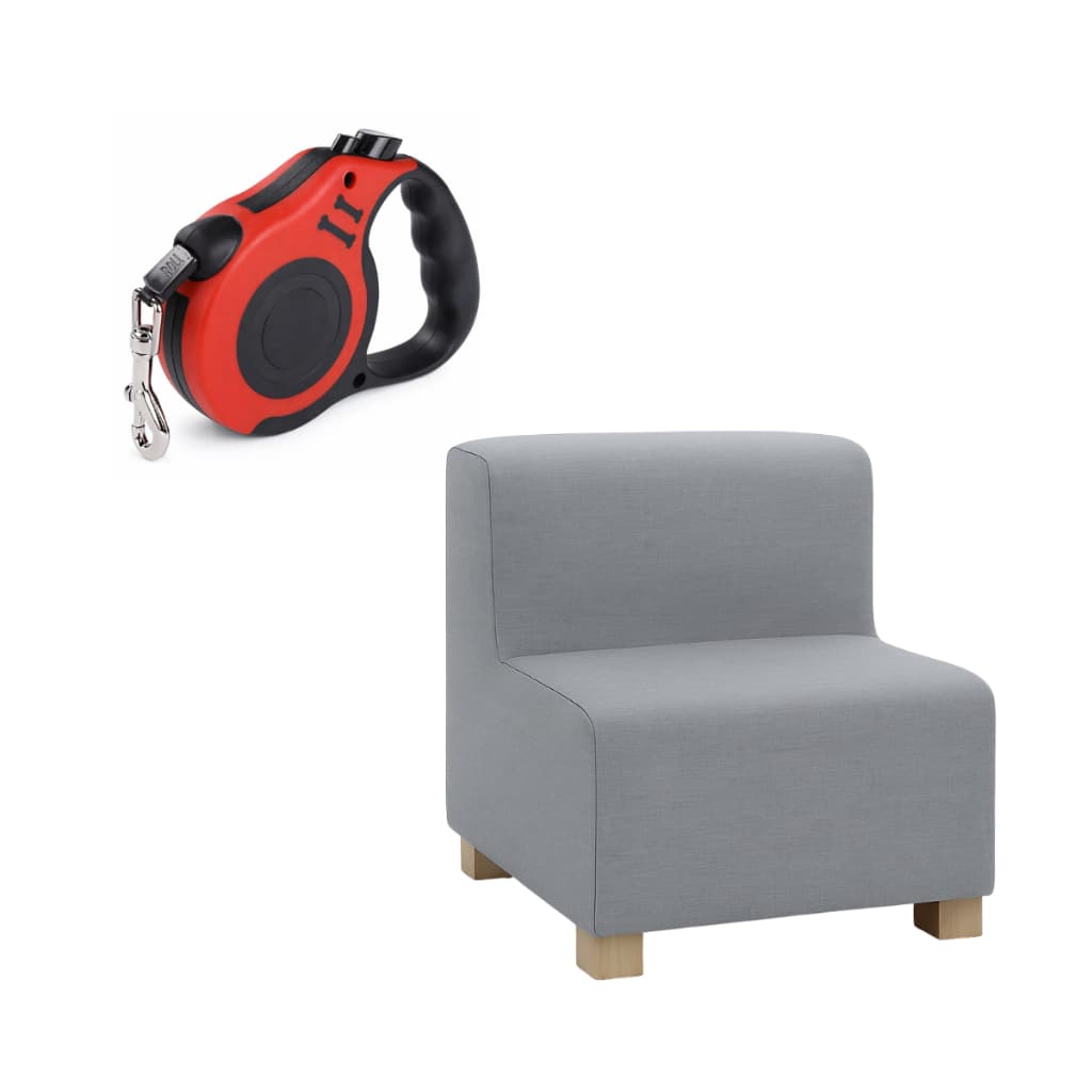 Escada Pet para Cachorro 2 Degraus Tecido Linho + Guia Retratil Cores Sortidas 3m