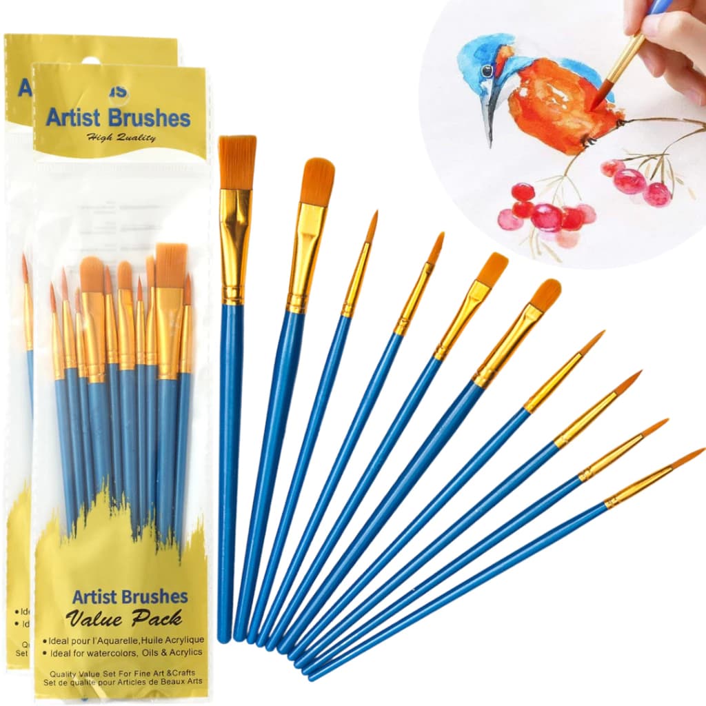 Kit 10 Pincel de Pintura Colorir Artistico Artesanato Decoração Arte Cerda Macias Aquarela Guache