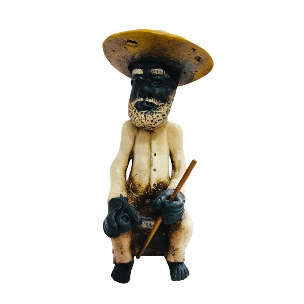 Imagem Estátua Preto Velho Cerâmica Barro 18 cm Umbanda Candomblé Vovô