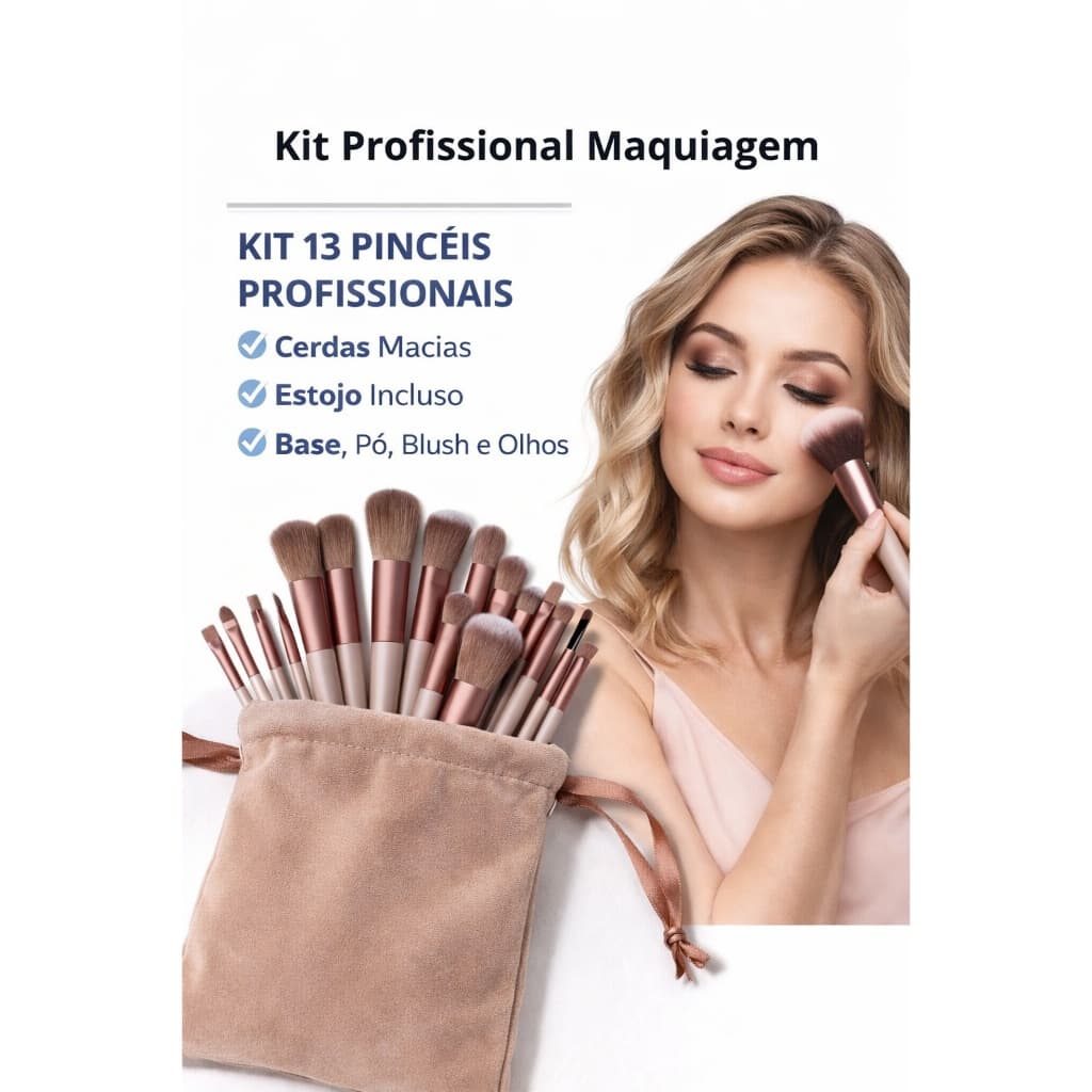 Kit 13 Pincéis Maquiagem Profissional Estojo Macio Completo