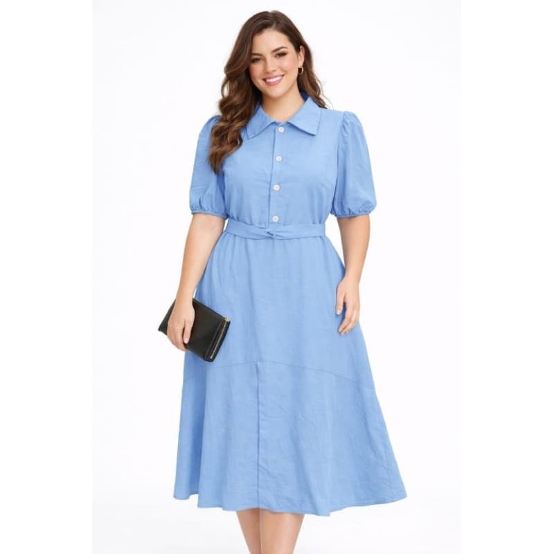 Vestido Midi Feminino com Botões Manga Bufante Tamanho G - Casual/Elegante congresso formatura casual