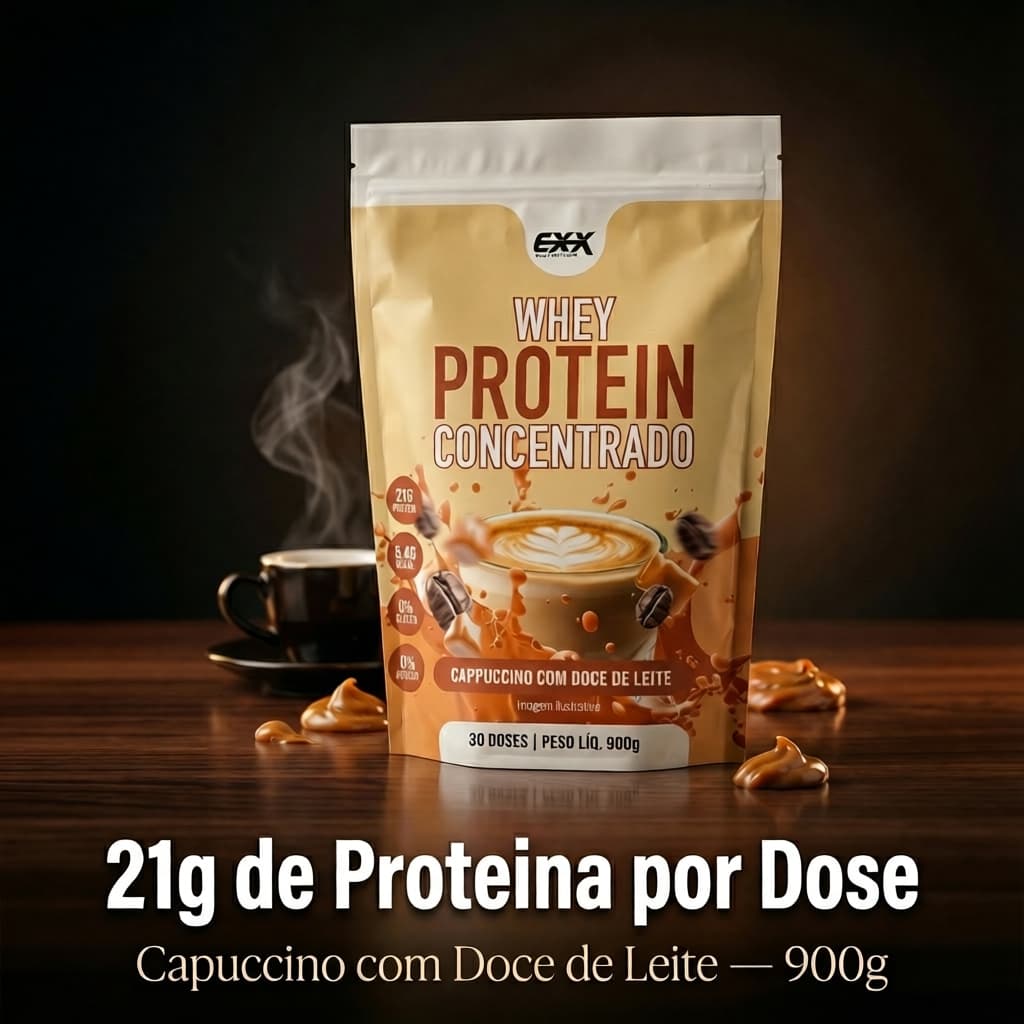 Whey Protein Gourmet 900g Capuccino Doce De Leite 21g Proteína Exx Nutrition