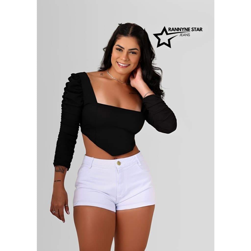 SHORT JEANS BRANCO FEMININO CINTURA ALTA