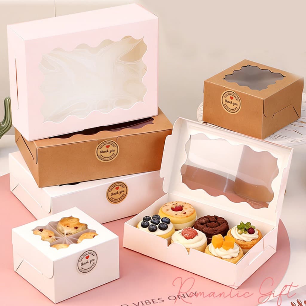 30/60 Caixa de Presente com Visor (Branca/kraft/rosa)+ Tags -20x15x6.3cm/10x10x6.3cm