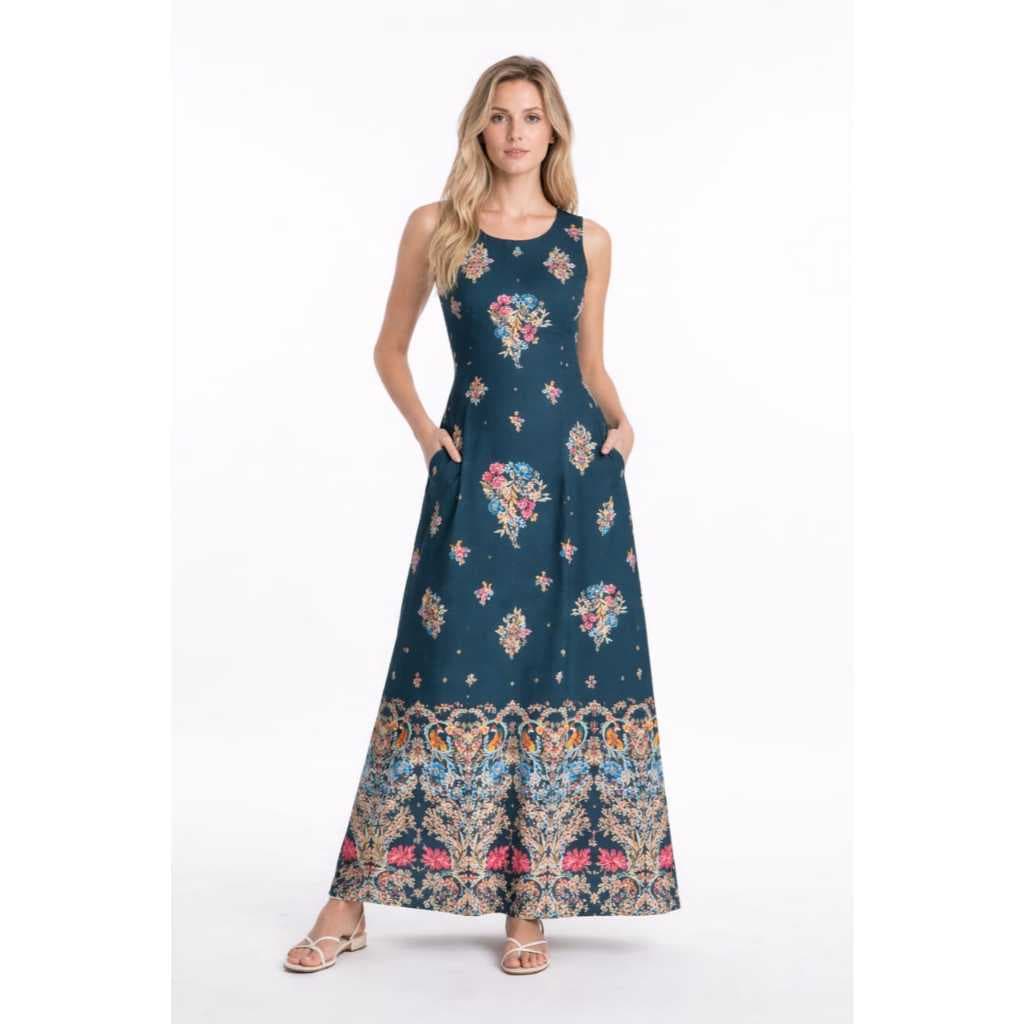 Vestido Feminino Longo Longuete crepe com elastano Bolso Regata Larguinho Confortável Moda feminina Verão tendência