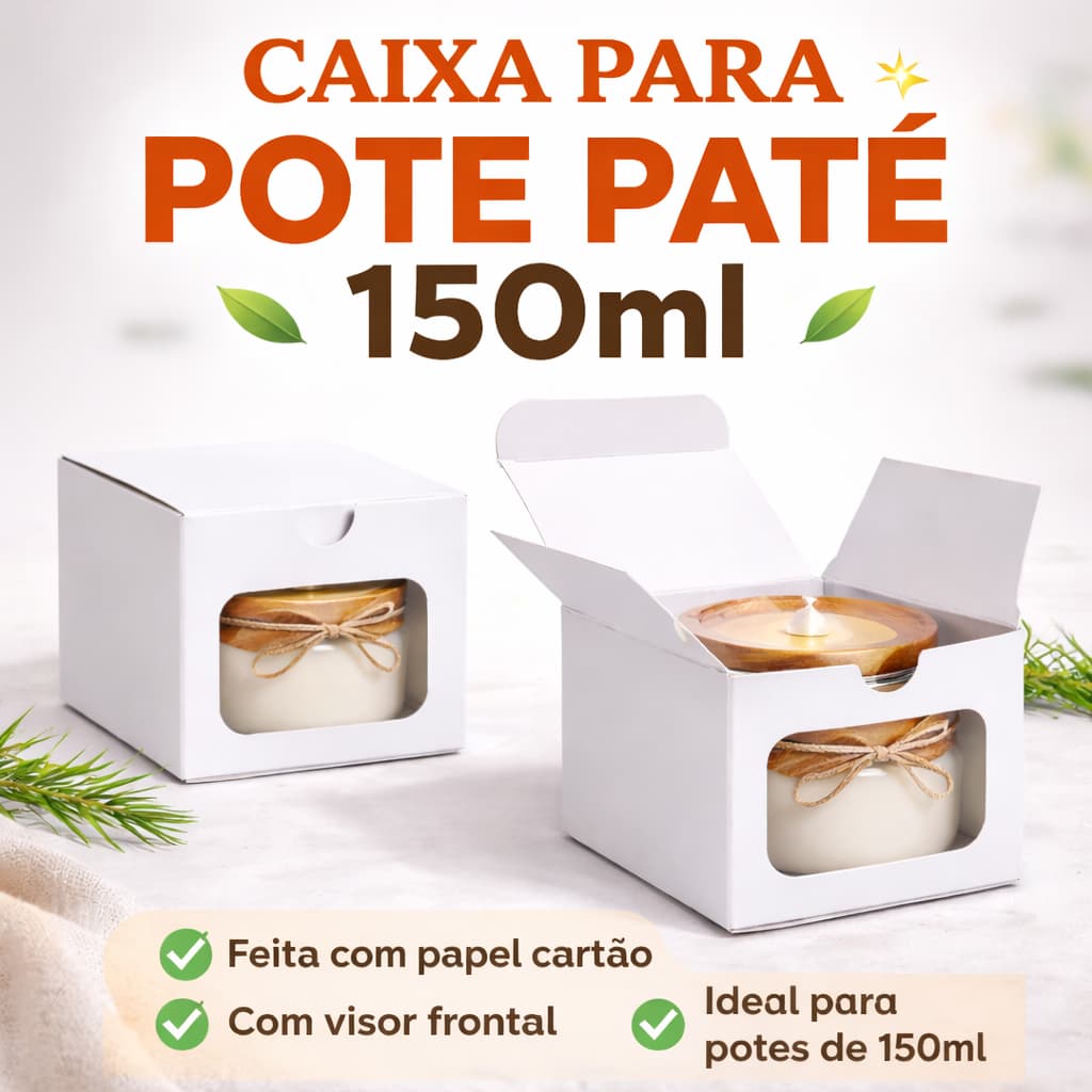 50 Caixas Para Velas Aromáticas 7,5cmx7,5cmx6,5cm para Pote Patê com Visor