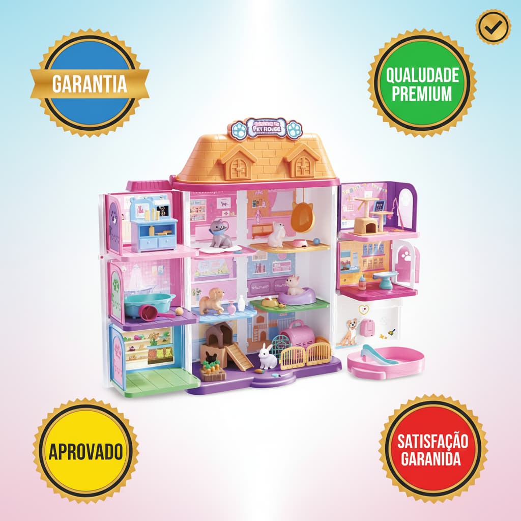 Casa Pet Portátil Infantil Maleta Brinquedo 3D Acessórios Transporte Compacto