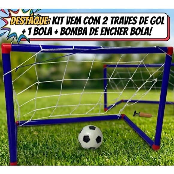 KIT TRAVE DE GOL + BOLA + BOMBA DE ENCHER BOLA