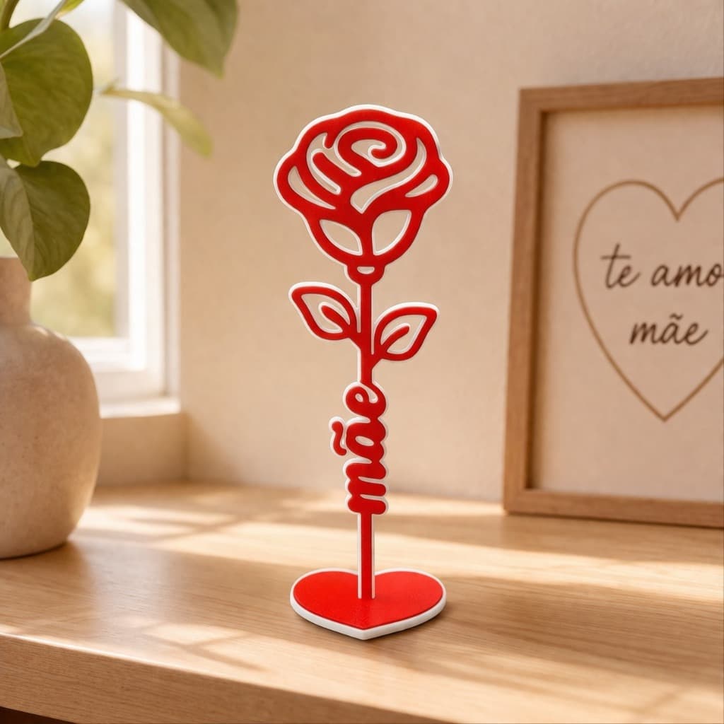 Enfeite Decorativo Rosa “Mãe” com Base Coração – Presente Delicado Dia das Mães - presente dia das maes - dia das maes