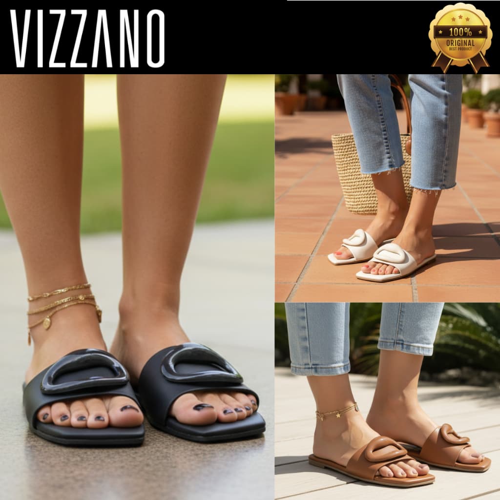 Sandália Vizzano Rasteira Feminina Com Detalhe Elegante Casual Confortável 6553101 Original