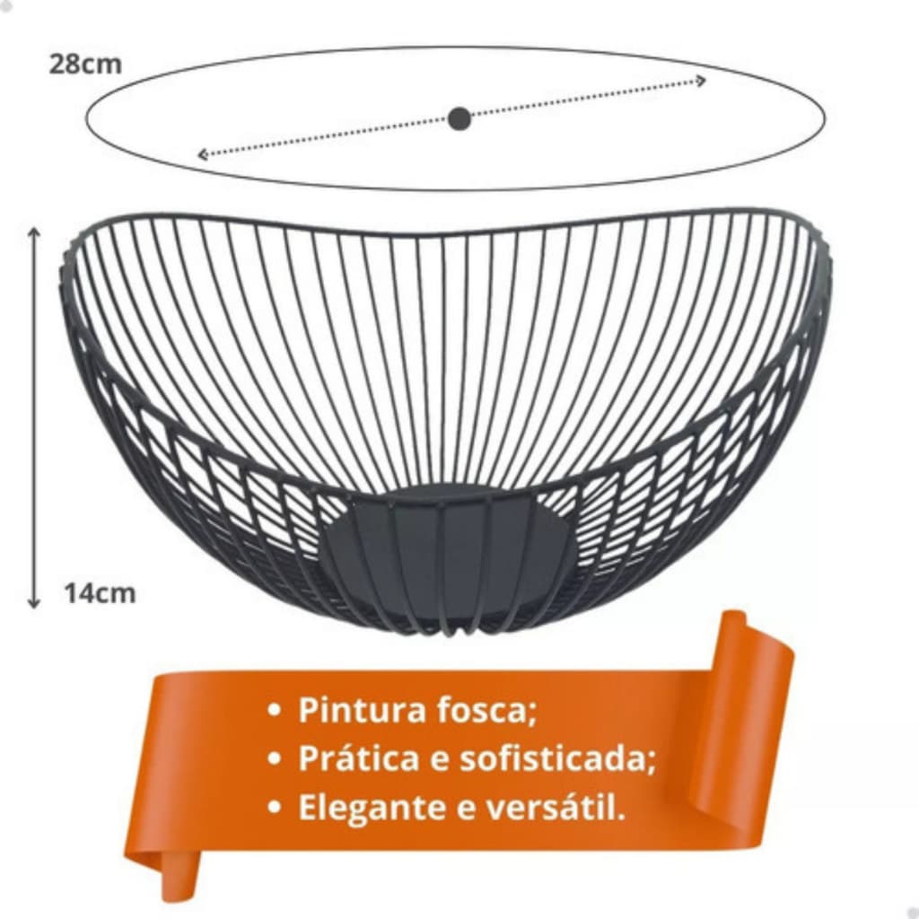 Fruteira Aramada de Metal Preta 28cm Moderna Cesta de Frutas Decorativa Fruteira De Metal TuuT